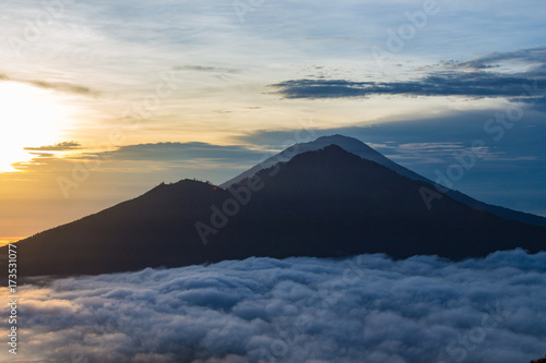 Volcano Gunung Agung at dawn. View of from Mount Batur in Bali. © umike_foto