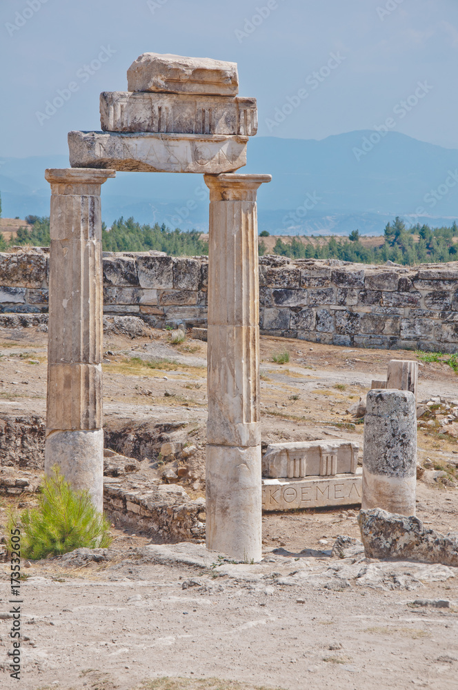 Antique columns with greek lettering in Turkey