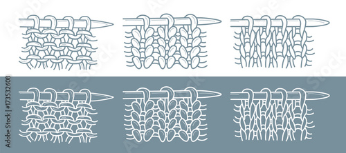 Knitting and needlework vector illustration. Face and purl loops icons with needles.