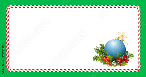 Weihnachts Karte mit Weihnachtsmotiv
Karte mit Weihnachtskugel Motiv
Karte mit rot-weiße Umrandung
Vektor Illustration isoliert auf weißem Hintergrund