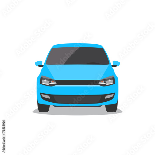 Vector blue car. Front view.