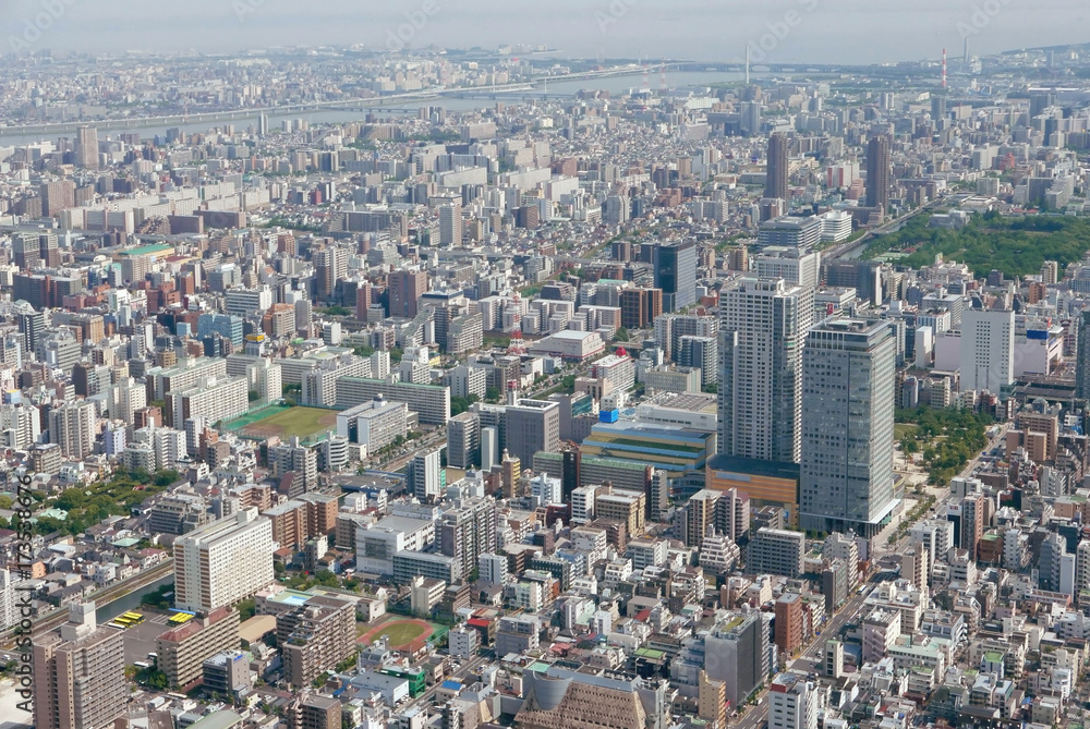 Japan Tokyo cityscape building, road aerial view