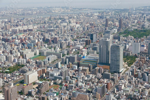 Japan Tokyo cityscape building, road aerial view