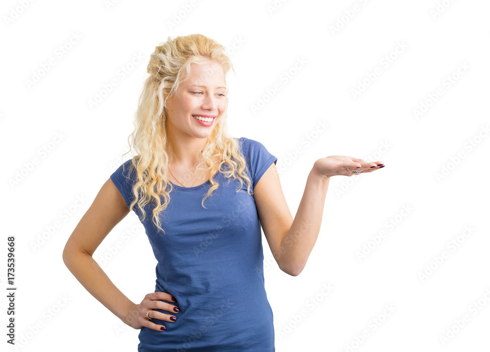 Fototapeta premium Woman looking at her extended hand