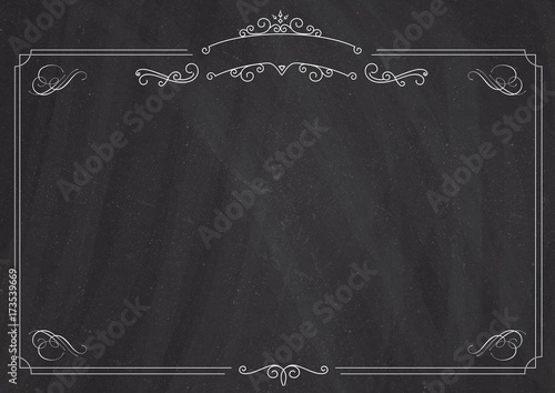 Ornamental retro border and blackboard textured background