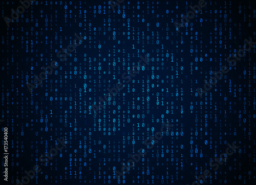 Vector binary code dark blue background. Big data and programming hacking, deep decryption and encryption, computer streaming numbers 1,0. Coding or Hacker concept photo