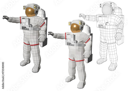 astronaut standing and pointing with his hand