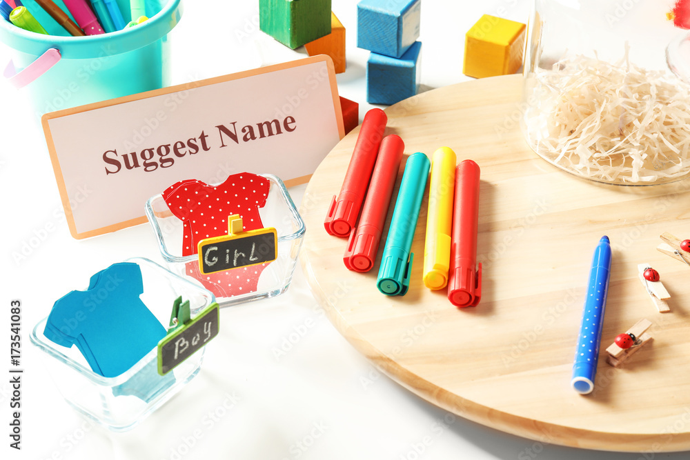 Game for suggestion baby name on table at shower party Game for suggestion baby name on table at shower party