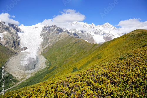glacier in the Caucasus mountain range in Georgia. Mountain landscape.