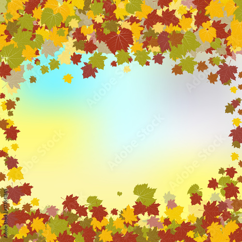 frame of autumn leaves on colorful background  