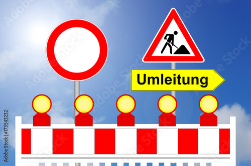 Baustelle, Durchfahrt Verboten und Umleitung