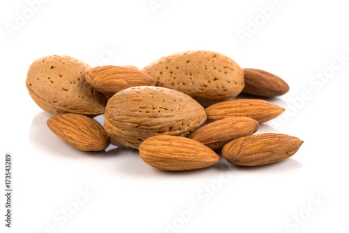 Almonds on a white background