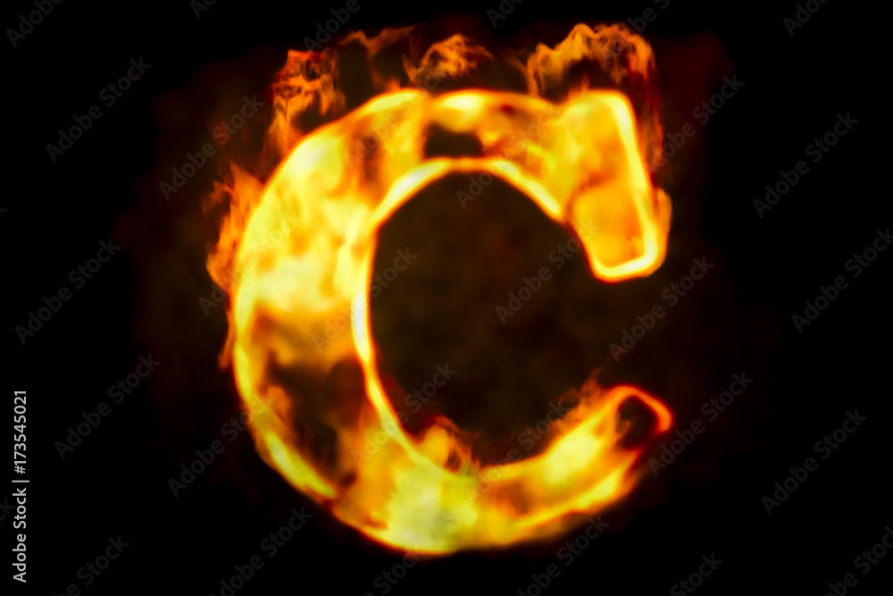 Fire letter C of burning flame light, 3D rendering Fire letter C of burning flame light, 3D rendering