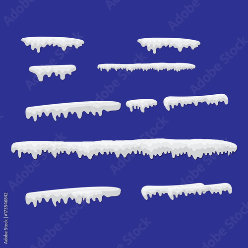 Snow caps, snowballs and snowdrifts vector set. Snow element, winter element snow, decoration snowball illustration 