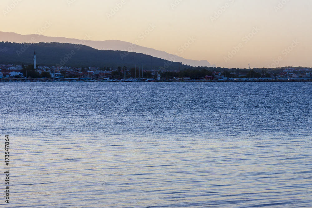 Sunset panorama on the turkish aegean coast