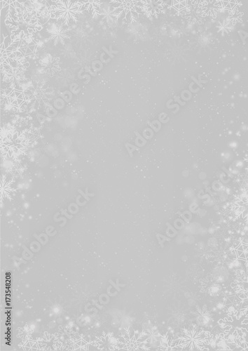 Winter Christmas silver grey paper background with snowflake border
