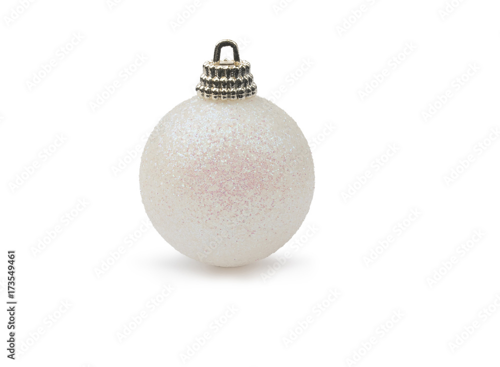 White shiny glitter christmas bauble isolated on a pure white background. White shiny glitter christmas bauble isolated on a pure white background.