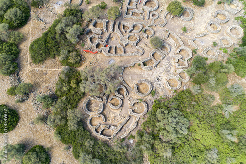 Vista aerea del villaggio Nuragico Serra Orrios a Dorgali in Sardegna photo