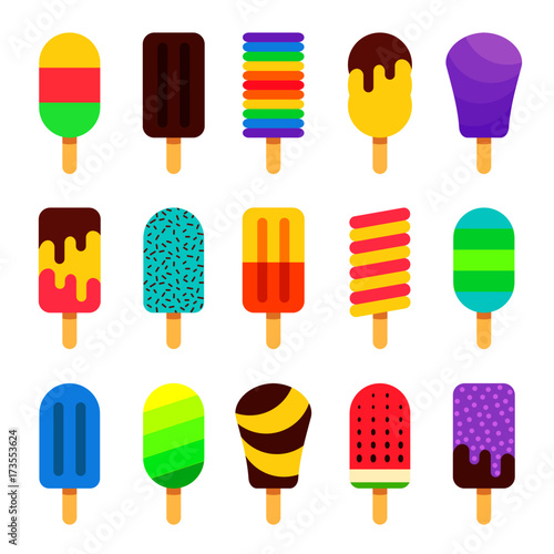 Vector set of 15 colorful flat popsicles