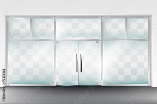 Glass windows and door mockup. Glass showcase (shopwindow)
