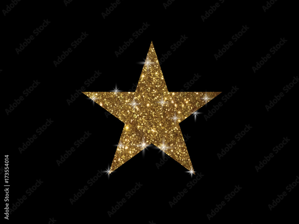 Vector golden glitter review star icon on black background Vector golden glitter review star icon on black background