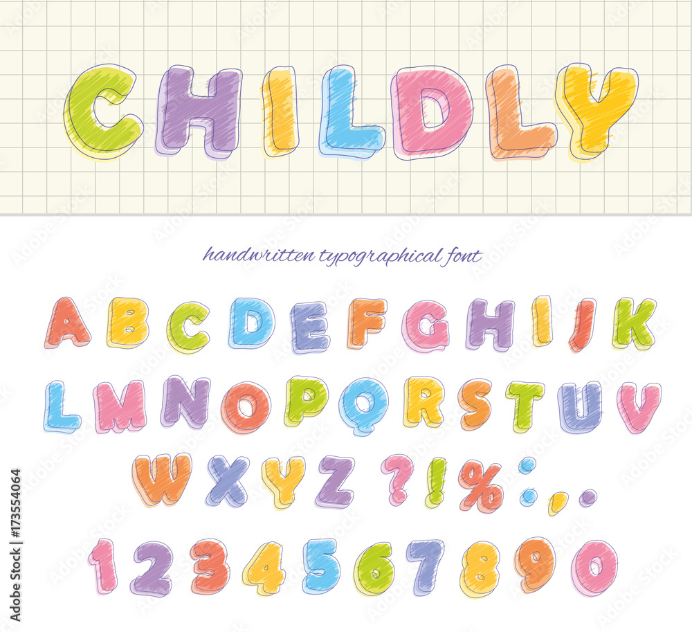 Font pencil crayon. Childly style. Handwritten. Isolated on white. Font pencil crayon. Childly style. Handwritten. Isolated on white.