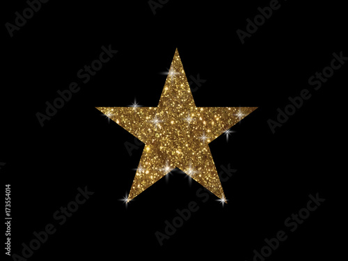 Vector golden glitter review star icon on black background