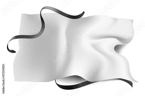 White textile cloth (banner) with black silk ribbons. Vector illustration
