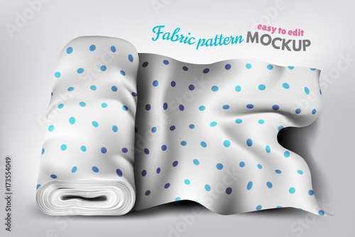 Realistic fabric pattern mockup. A roll of textile for your pattern design. Vector illustration