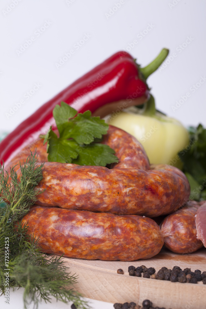 Raw homemade sausages with vegetable
