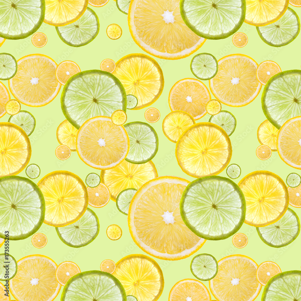 seamless pattern of fresh orange, lemon and lime background can be used for beverage list