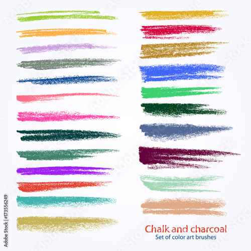 A set of vector brushstrokes. Chalk and charcoal. Grunge texture. A high resolution. Brushes are stored in the palette. Designed for registration of various design projects. Stock vector..