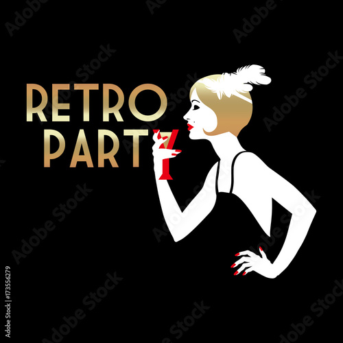 Retro Party invitation card. Handmade drawing vector illustration. Vintage minimalist style.
