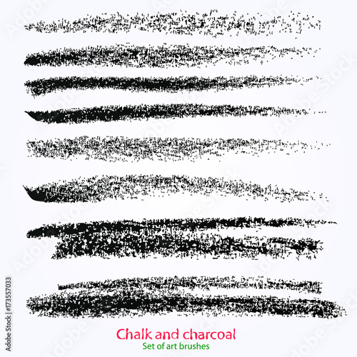 Set of vector grunge brushes different thickness and stiffness, brushstroke created with chalk and charcoal. Expressive grunge template. A high resolution. Saved in the palette