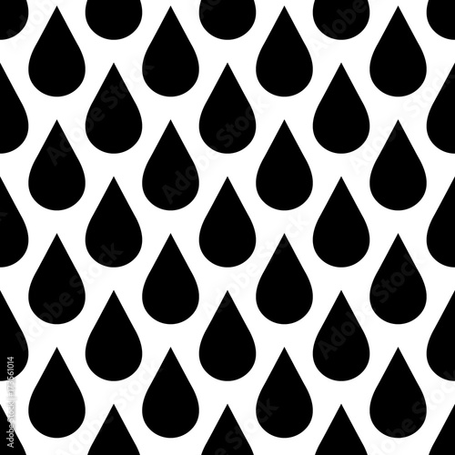 Black rain drop seamless pattern background. Water and bad weather theme. Vector illustration.