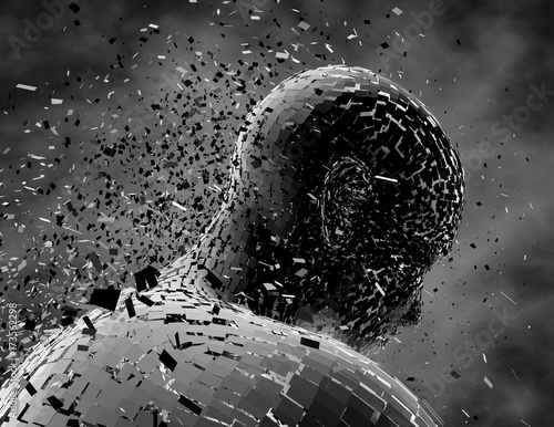 Sad pensive person, negative thoughts idea.