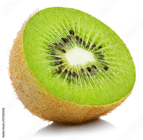 Half of ripe kiwi fruit isolated on white background