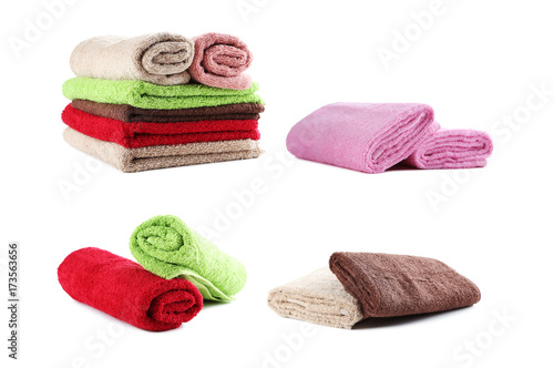 Collage of towels on white background