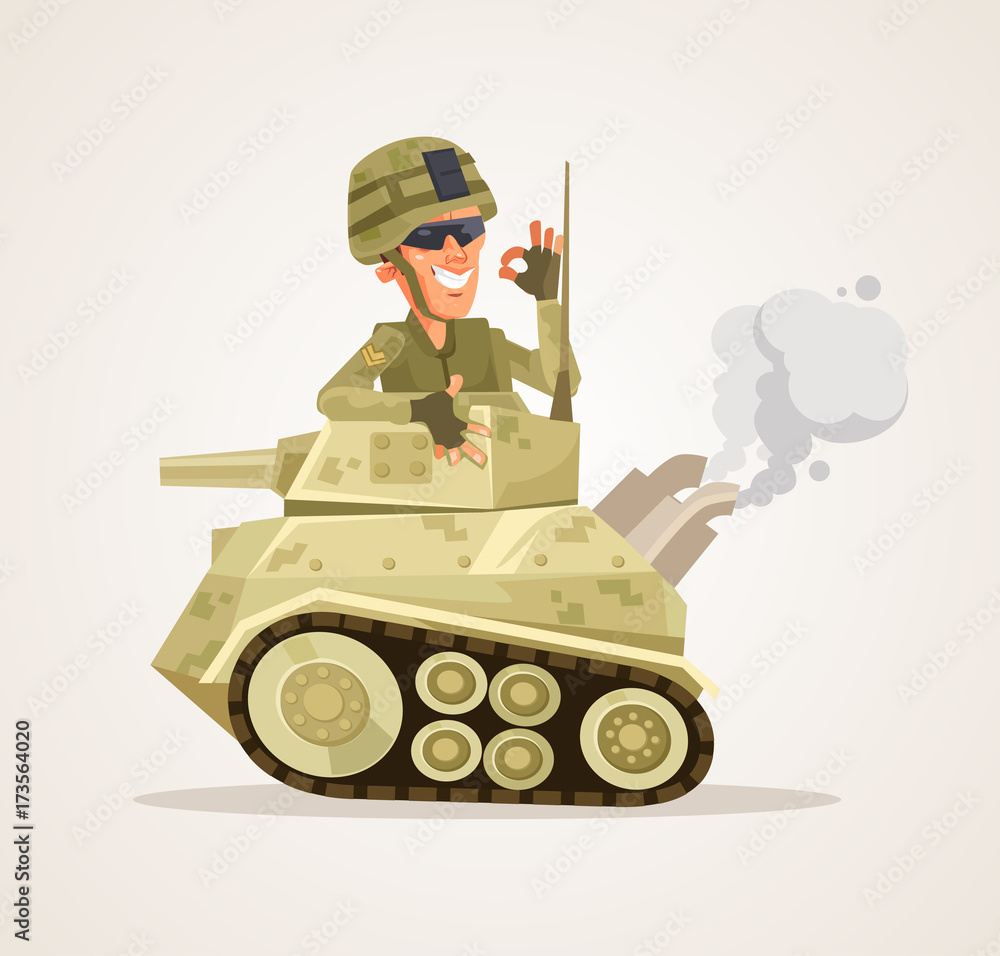 Happy smiling tank man character. Vector flat cartoon illustration Stock  Vector | Adobe Stock