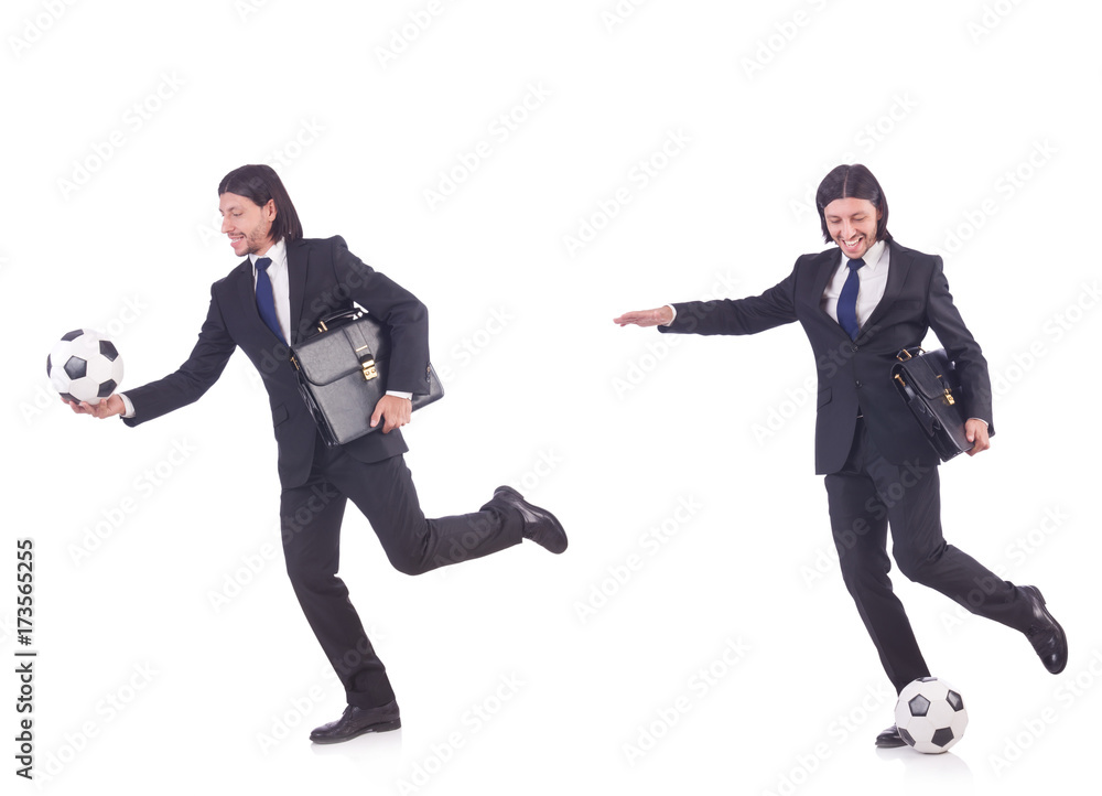 Man with football isolated on white