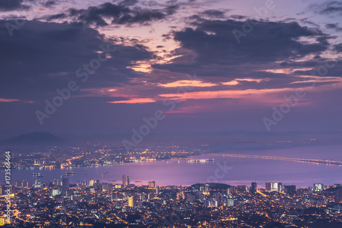 City view in the early morning from the top of a hill