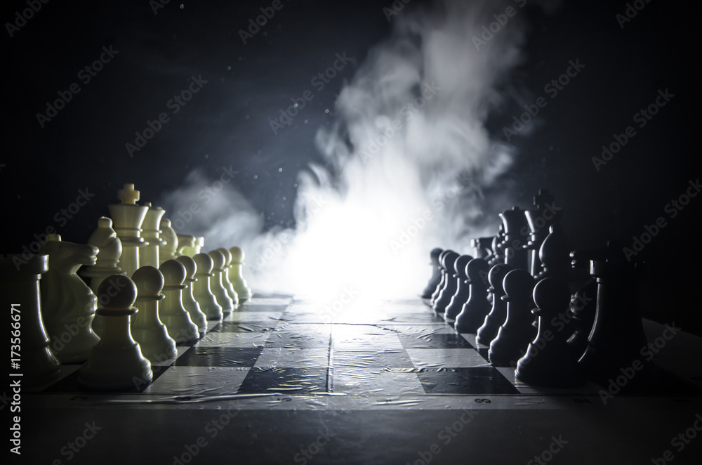 3D illustration Chess game on board. Concepts business ideas and strategy  ideas. Glass chess figures on a dark background with depth of field effects  Stock Photo - Alamy