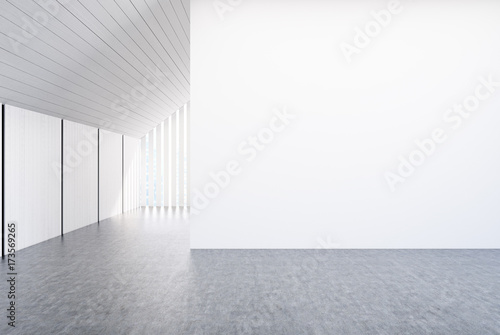 Fototapeta Naklejka Na Ścianę i Meble -  Empty white room, stairs, window, concrete
