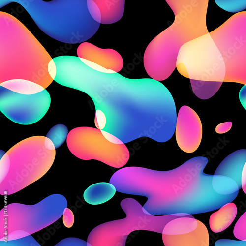 Abstract multicolor liquid vector seamless pattern. Colorful fluid overlappin...