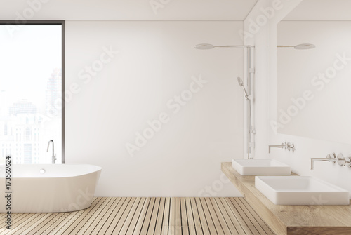 Wooden floor bathroom and shower  side