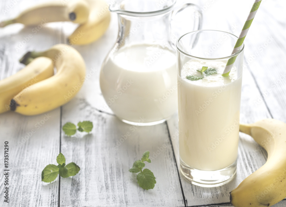 Glass of banana milk shake Glass of banana milk shake