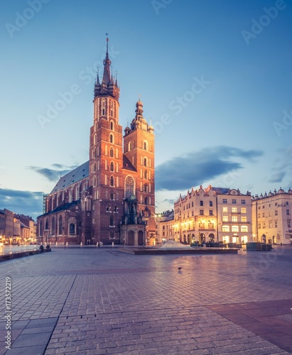 St Mary's church on Main Market Square in Krakow, night