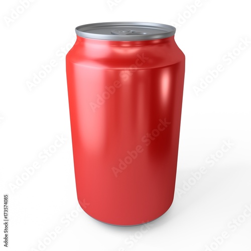 3d rendering of red aluminum can over white background