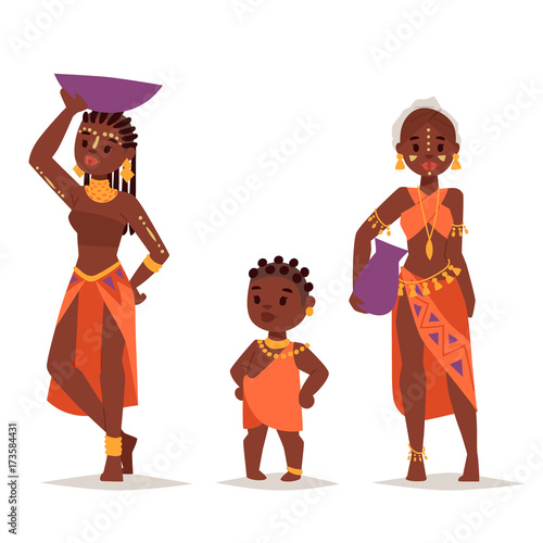 Maasai african people in traditional clothing happy person families vector illustration.