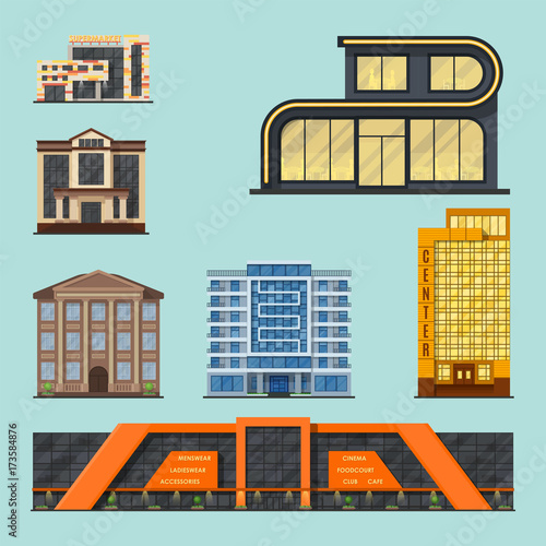 City buildings modern tower office architecture house business apartment home facade vector illustration